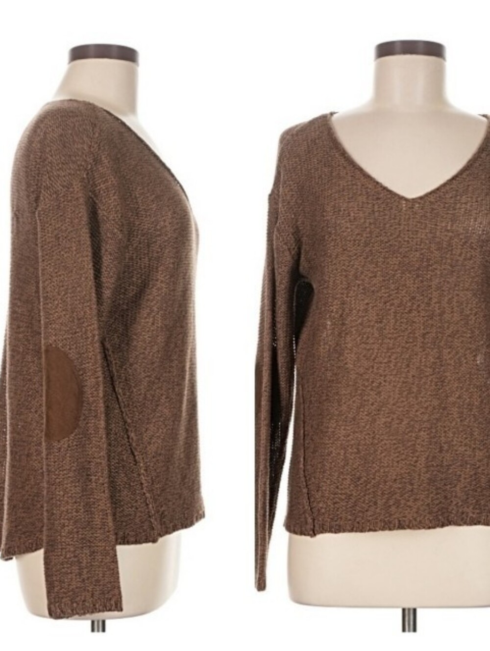 EUC - RDI V-Neck Long Sleeve Elbow Patch Sweater - Brown MEDIUM - Picture 7 of 10